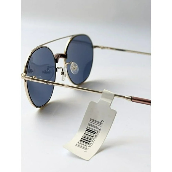 Kenzo KZ40097U Unisex Brow Bar Round Metal Gold & Blue Lens Sunglasses MSRP $180 - Picture 5 of 10